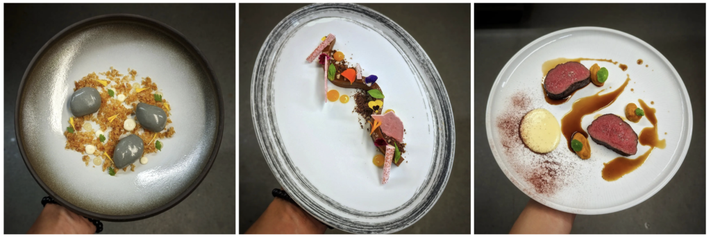 A group of photos of different plated dishes at Islington Golf Club. 